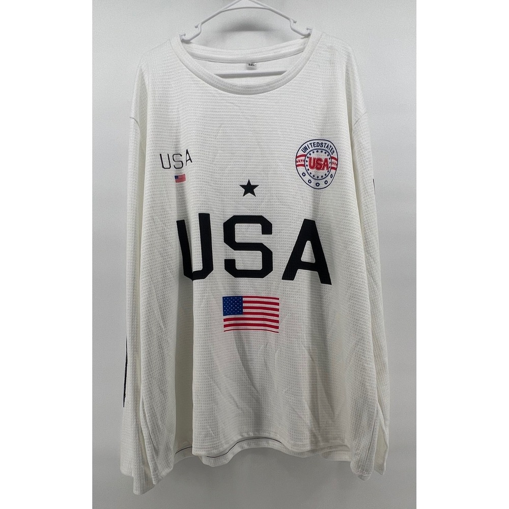Team USA Heavy Waffle Knit Mens 4XL White USA Flag Long Sleeve Patriotic Top